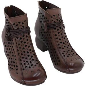 Women's Rumour Has It Brown Perforated Block-Heel Ankle Boot US 6